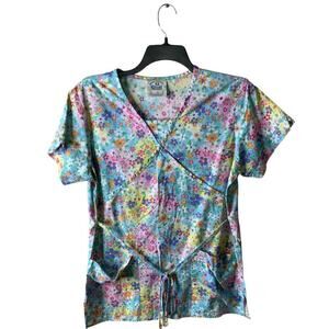 Crest Cotton Uniform Tops Womens S Floral AOP Bohemian Casual Summer Workwear